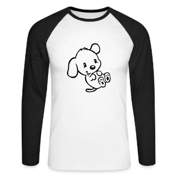 Funny Puppy (it wasn't me) - 1 color - T-shirt baseball manches longues Homme - blanc/noir - Devant - Nik (191cm)