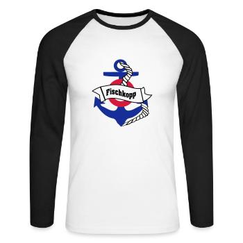 fischkopp - Unisex Baseballshirt langarm - Weiß/Schwarz - Vorne - Nik (191cm)