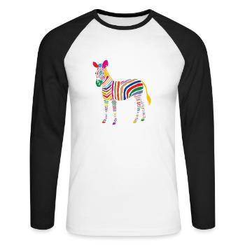 A Touch of Madness - Zebra - Color your Life ! - Unisex Long Sleeve Baseball T-Shirt - white/black - Front - Nik (191cm)