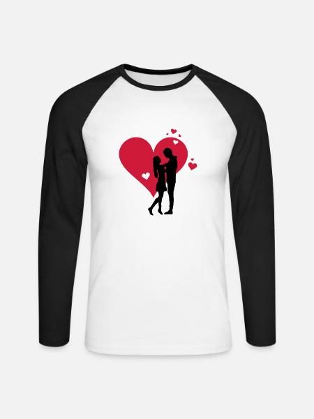 Liebe - Paar Herz - Unisex Baseballshirt langarm - Weiß/Schwarz