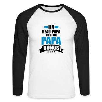 un beau papa c'est un papa bonus - T-shirt baseball manches longues Homme - blanc/noir - Devant - Nik (191cm)