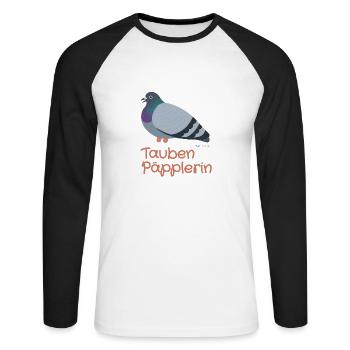 Taube päppeln - Pigeon Heros - Unisex Baseballshirt langarm - Weiß/Schwarz - Vorne - Nik (191cm)