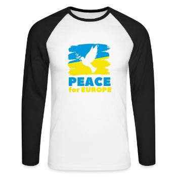 Peace for Europe Taube Ukraine Frieden мир Krieg - Unisex Baseballshirt langarm - Weiß/Schwarz - Vorne - Nik (191cm)