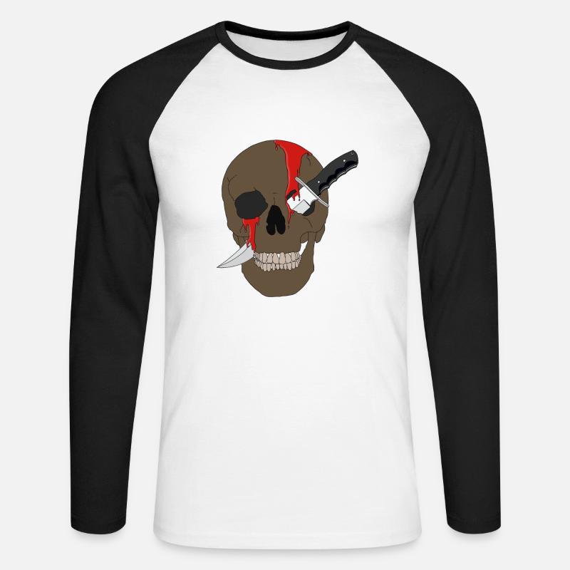 Blutiger Schädel mit Messer - Unisex Baseballshirt langarm - Weiß/Schwarz
