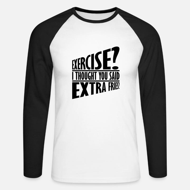 Exercise Extra Fries Zitat - Unisex Baseballshirt langarm - Weiß/Schwarz