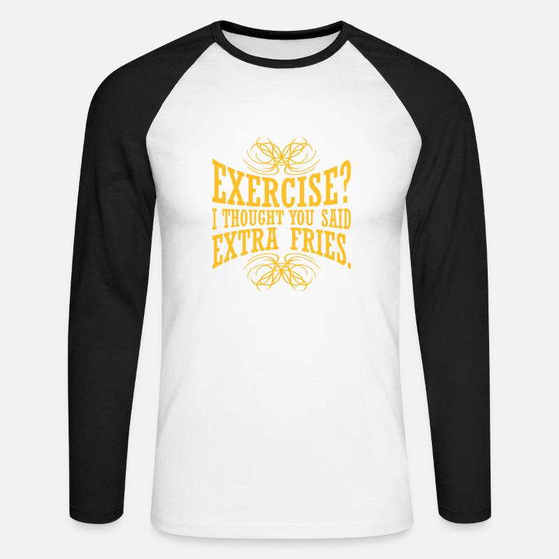 Exercise Extra Fries Zitat - Unisex Baseballshirt langarm - Weiß/Schwarz