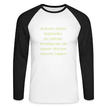 Evitons d être hypocrite en amour. - T-shirt baseball manches longues Homme - blanc/noir - Devant - Nik (191cm)