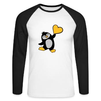 Un pingouin amical montre du cœur - T-shirt baseball manches longues Homme - blanc/noir - Devant - Nik (191cm)