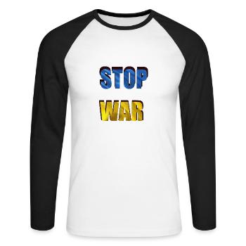 STOP WAR - Unisex Long Sleeve Baseball T-Shirt - white/black - Front - Nik (191cm)