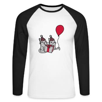 Geburtstag Katzen 2 Freunde - Unisex Baseballshirt langarm - Weiß/Schwarz - Vorne - Nik (191cm)