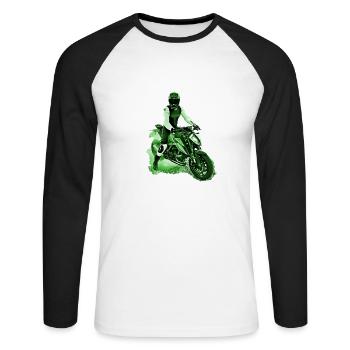 Motocycliste Nakedbike vert - T-shirt baseball manches longues Homme - blanc/noir - Devant - Nik (191cm)