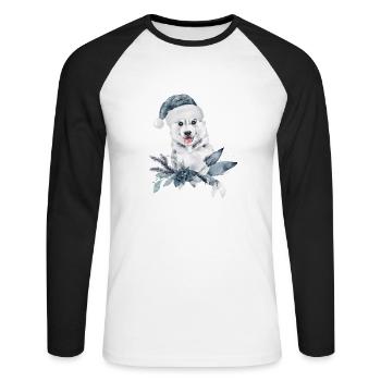 Huskybaby Portrait mit Santa Hat - Unisex Baseballshirt langarm - Weiß/Schwarz - Vorne - Nik (191cm)