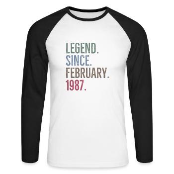 Legend Since February 1987 - Unisex Long Sleeve Baseball T-Shirt - white/black - Front - Nik (191cm)