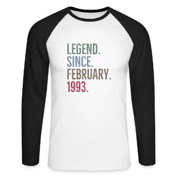 Légende depuis février 1993 - T-shirt baseball manches longues Homme - blanc/noir - Devant - Nik (191cm)
