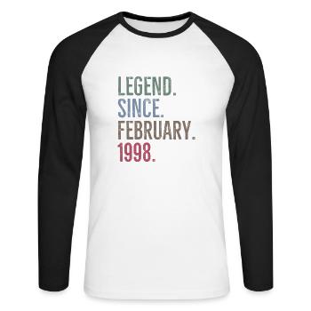 Legend Since February 1998 - Unisex Long Sleeve Baseball T-Shirt - white/black - Front - Nik (191cm)