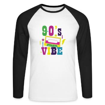 Proverbes des années 1990 Idée cadeau des années 90 - T-shirt baseball manches longues Homme - blanc/noir - Devant - Nik (191cm)
