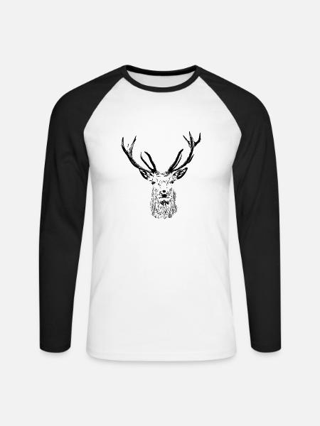 Majestätischer Hirsch – Wild und Elegant - Unisex Baseballshirt langarm - Weiß/Schwarz