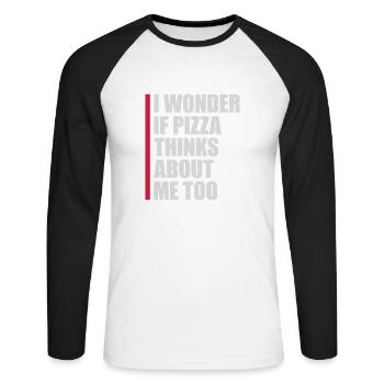 pizza thinks about me - Unisex Long Sleeve Baseball T-Shirt - white/black - Front - Nik (191cm)