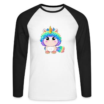00265 flauschiges Einhorn Baby mit Regenbogenmähne - Unisex Baseballshirt langarm - Weiß/Schwarz - Vorne - Nik (191cm)