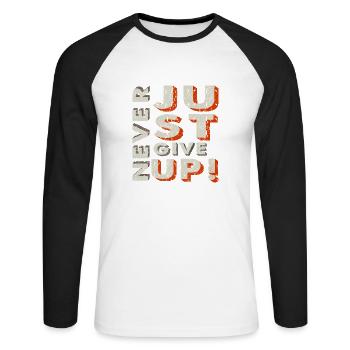 Never Give Up - Unisex Long Sleeve Baseball T-Shirt - white/black - Front - Nik (191cm)