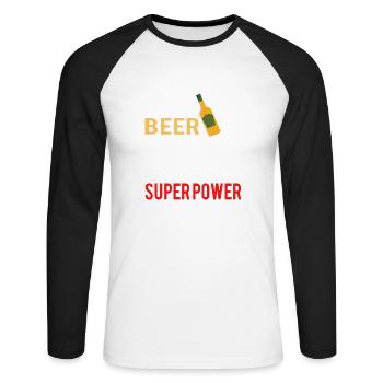 Bière Vin Whisky Schnaps Alcool - T-shirt baseball manches longues Homme - blanc/noir - Devant - Nik (191cm)