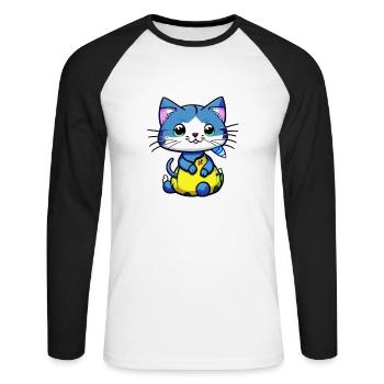 chat kawaii - mignon - manga - T-shirt baseball manches longues Homme - blanc/noir - Devant - Nik (191cm)
