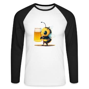Funny and cute bee with beer - Unisex Long Sleeve Baseball T-Shirt - white/black - Front - Nik (191cm)