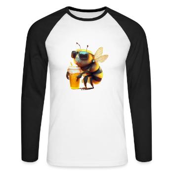 Cool bee with beer and sunglasses - Unisex Long Sleeve Baseball T-Shirt - white/black - Front - Nik (191cm)