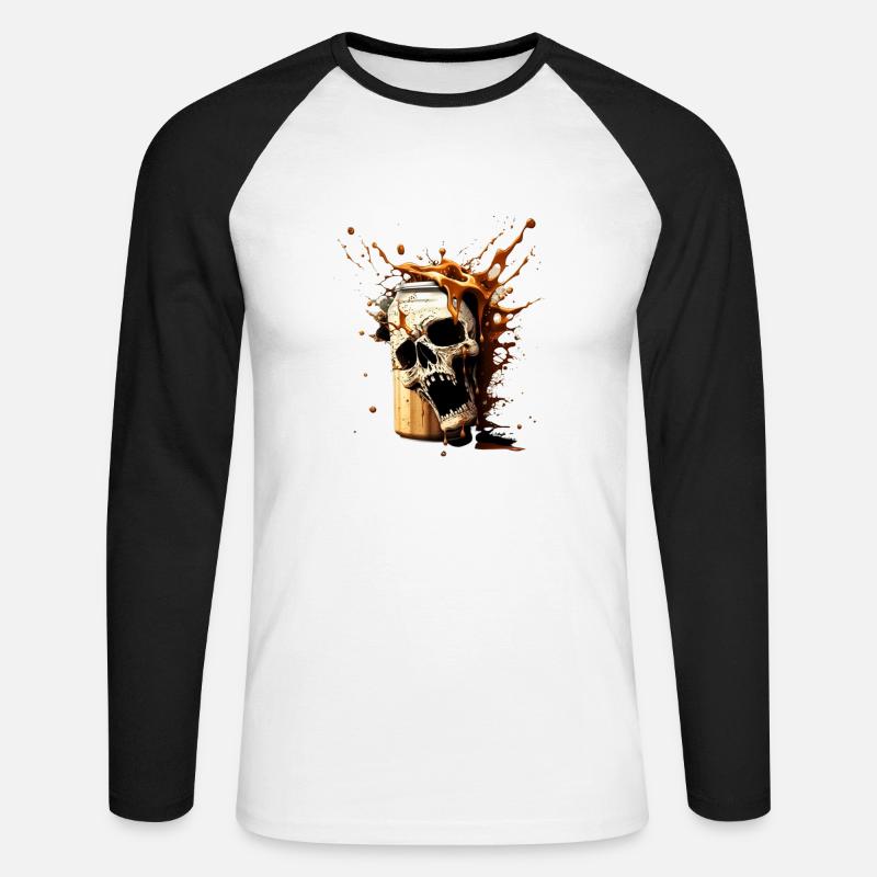 Totenkopf Bier Explosion - Unisex Baseballshirt langarm - Weiß/Schwarz