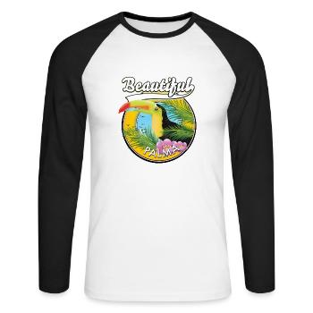 Magnifique logo de voyage Palma Toucan - T-shirt baseball manches longues Homme - blanc/noir - Devant - Nik (191cm)