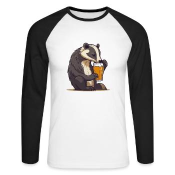 Le blaireau boit de la bière - T-shirt baseball manches longues Homme - blanc/noir - Devant - Nik (191cm)