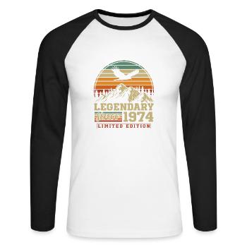 Legendary since 1974 Vintage Vintage Birthday - Unisex Long Sleeve Baseball T-Shirt - white/black - Front - Nik (191cm)