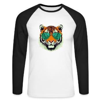 Tim le tigre à lunettes - T-shirt baseball manches longues Homme - blanc/noir - Devant - Nik (191cm)