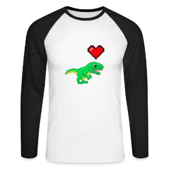 Pixel Love dinosaur - Unisex Long Sleeve Baseball T-Shirt - white/black - Front - Nik (191cm)