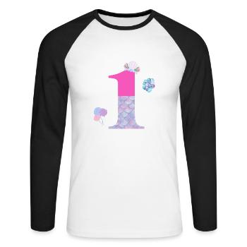 1e anniversaire sirène - T-shirt baseball manches longues Homme - blanc/noir - Devant - Nik (191cm)