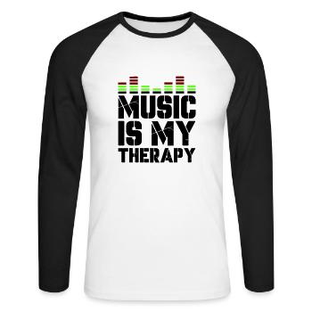 music is my therapy - Unisex Long Sleeve Baseball T-Shirt - white/black - Front - Nik (191cm)