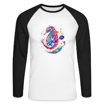 Conception d’hippocampe dans des couleurs vives animaux marins - T-shirt baseball manches longues Homme - blanc/noir - Devant - Nik (191cm)