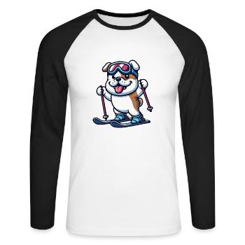 Bouledogue à skis - vacances d’hiver dans un style comique - T-shirt baseball manches longues Homme - blanc/noir - Devant - Nik (191cm)