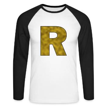 Lettre R Or - T-shirt baseball manches longues Homme - blanc/noir - Devant - Nik (191cm)