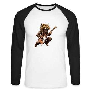 Haustiere, Niedlich, Katze, Tier, Katze, Lustige Musik, Gitarre - Unisex Baseballshirt langarm - Weiß/Schwarz - Vorne - Nik (191cm)