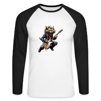 Haustiere, Niedlich, Katze, Tier, Katze, Lustige Musik, Gitarre - Unisex Baseballshirt langarm - Weiß/Schwarz - Vorne - Nik (191cm)