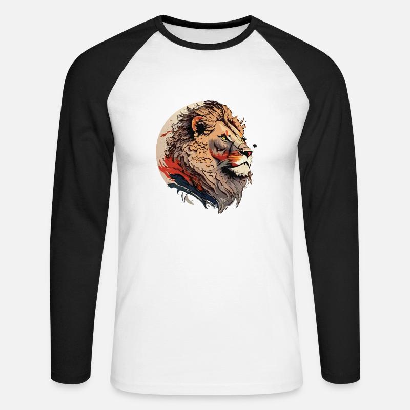 Flammender Löwe - Unisex Baseballshirt langarm - Weiß/Schwarz