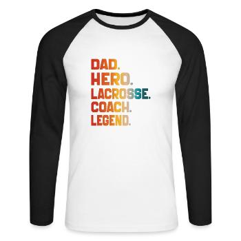 Dad Hero Lacrosse Coach Legend Sports Dad 2024 - Unisex Long Sleeve Baseball T-Shirt - white/black - Front - Nik (191cm)
