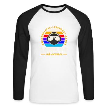 Stufe 74 - Unisex Baseballshirt langarm - Weiß/Schwarz - Vorne - Nik (191cm)