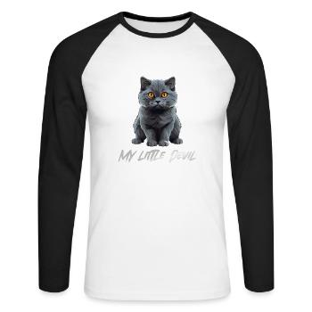 Süße Graue Katze my little Devil - Unisex Baseballshirt langarm - Weiß/Schwarz - Vorne - Nik (191cm)