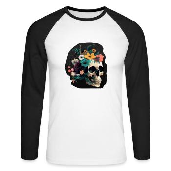 Human Skull & Flowers 8 - Unisex Long Sleeve Baseball T-Shirt - white/black - Front - Nik (191cm)