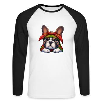 Bouledogue français Le rappeur - T-shirt baseball manches longues Homme - blanc/noir - Devant - Nik (191cm)
