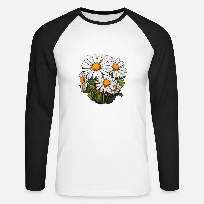 Gänseblümchen 5 Blüten - Unisex Baseballshirt langarm - Weiß/Schwarz