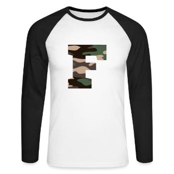 Buchstabe F Militärische Tarnung - Geschenkidee - Unisex Baseballshirt langarm - Weiß/Schwarz - Vorne - Nik (191cm)