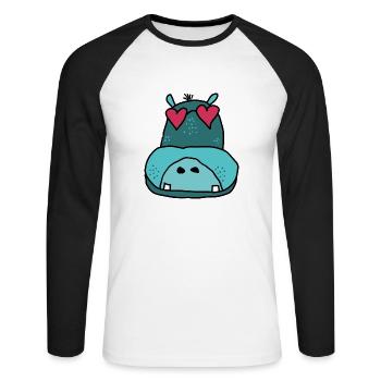Hippo - Unisex Baseballshirt langarm - Weiß/Schwarz - Vorne - Nik (191cm)
